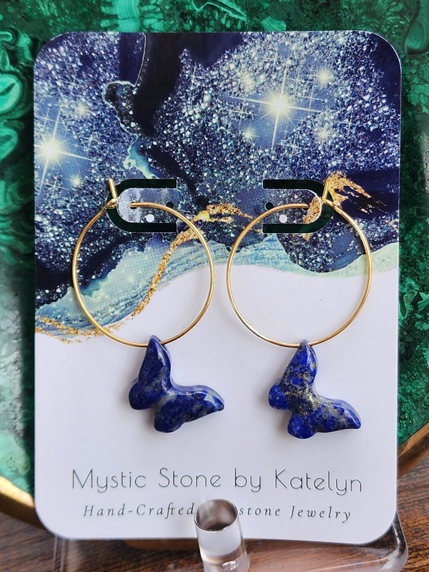 14k Gold-Filled Lapis Lazuli Butterfly Hoop Earrings