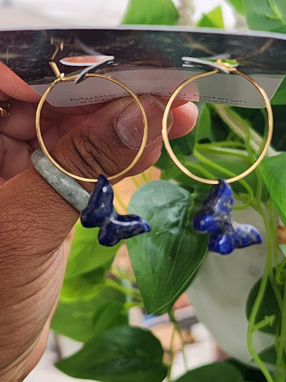 14k Gold-Filled Lapis Lazuli Butterfly Hoop Earrings