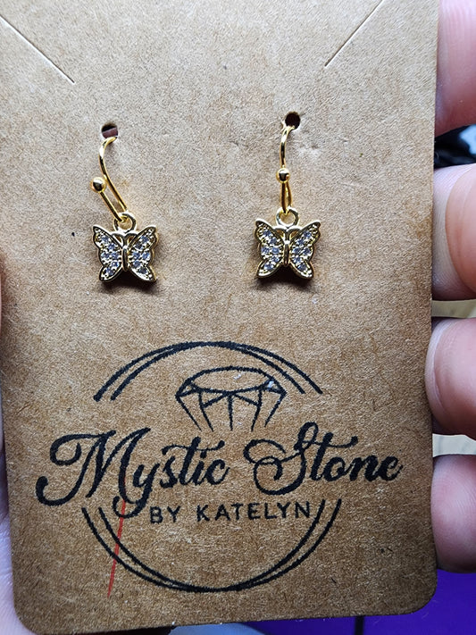 Dainty Gold plated CZ butterfly 🦋 charm style earrings