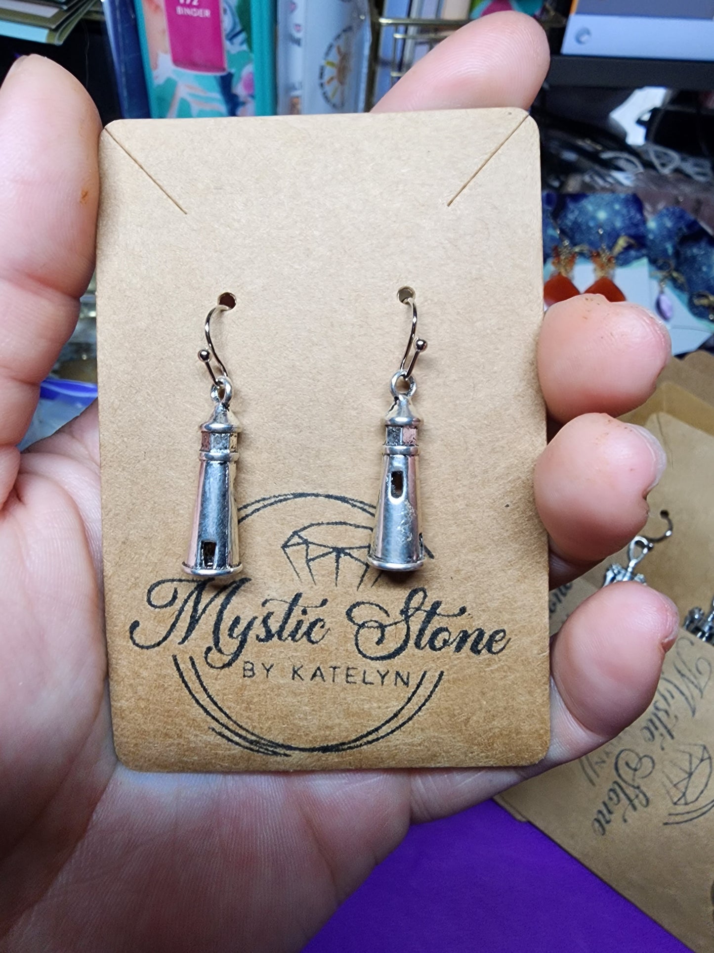 Silver Plated Lighthouse charm style earrings