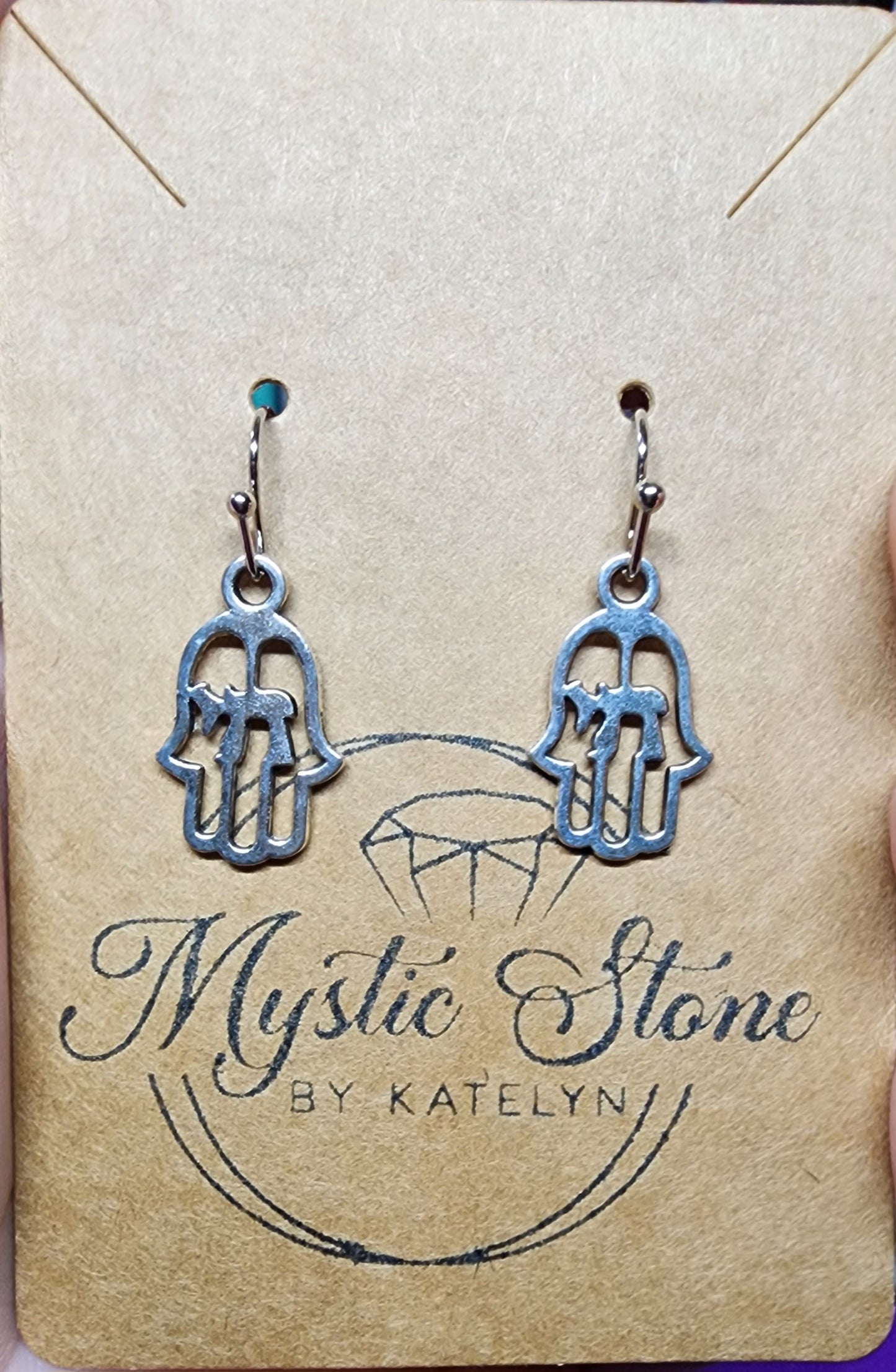 Silver Plated Hamsa Charm style earrings| hypoallergenic, nickel free, cute earrings