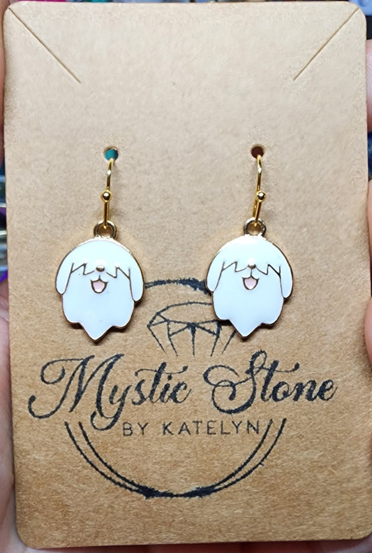 Gold plated shaggy dog charm style earrings  | fun cartoon earrings, gold plated, enamel, hypoallergenic, nickel free, cute earrings