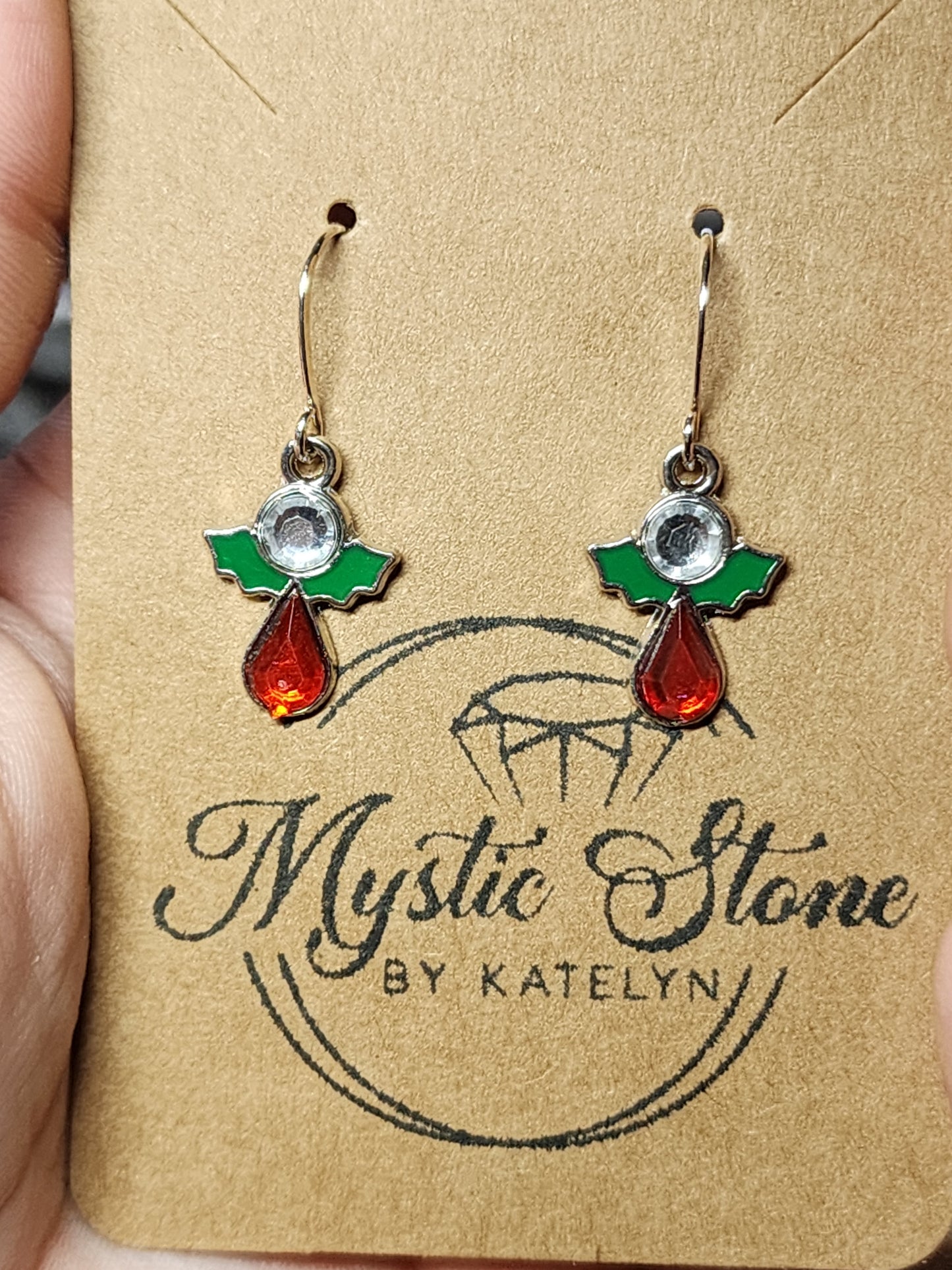 Silver Plated mistletoe angel charm style earrings