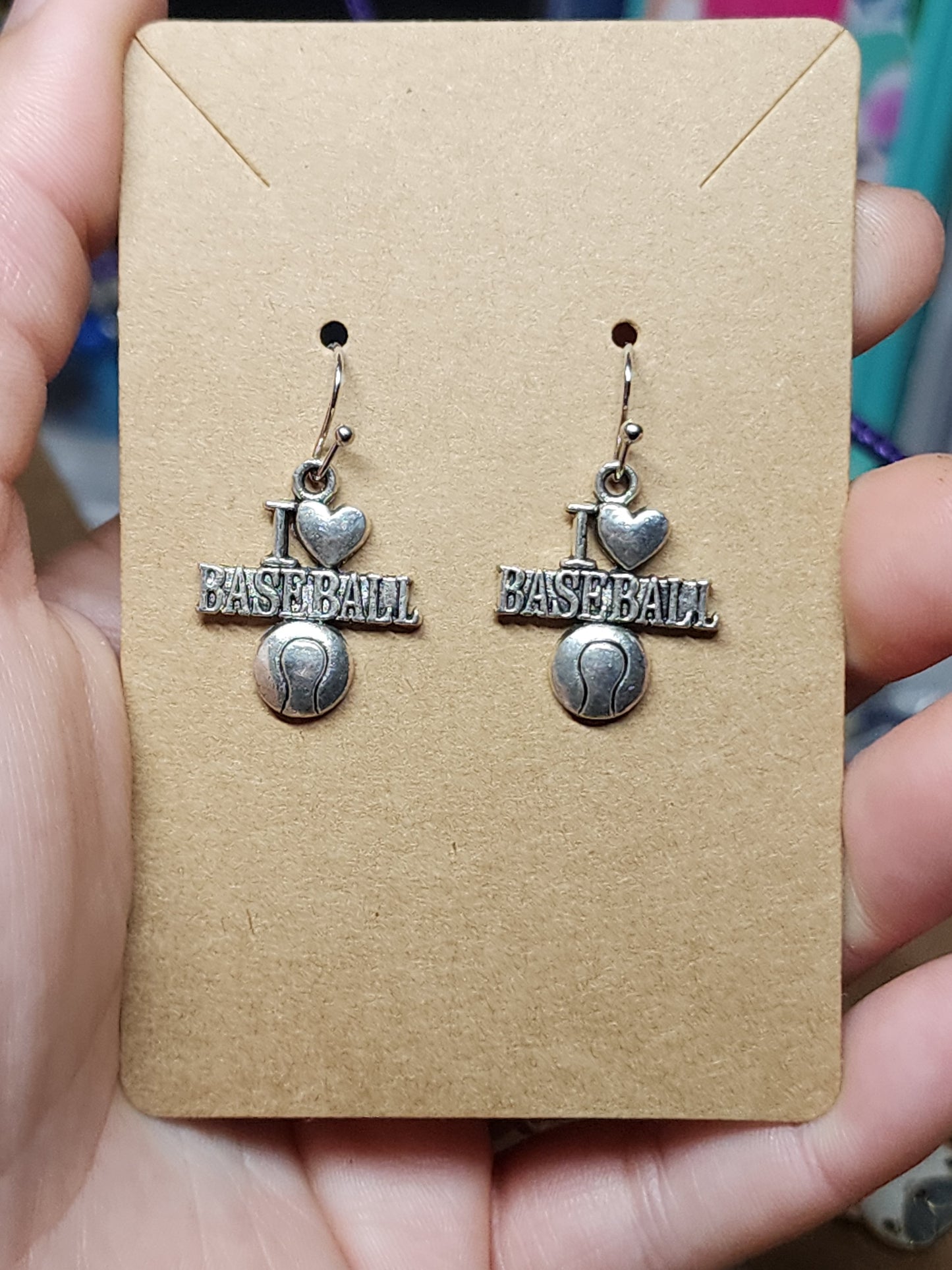 Silver Plated "I love Baseball " charm style earrings