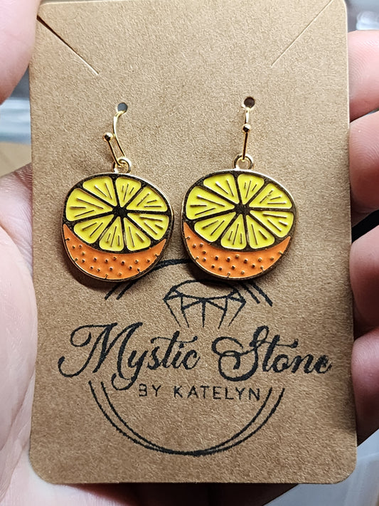 Gold plated orange slice🍊 charm style earrings