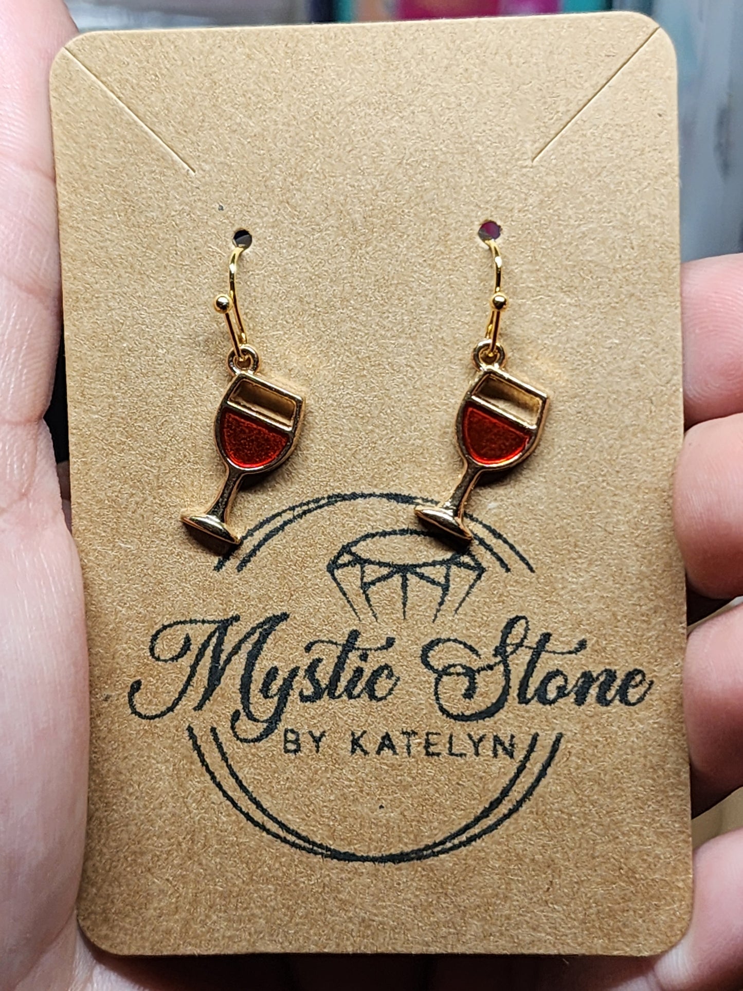 Gold plated red wine 🍷 charm style earrings