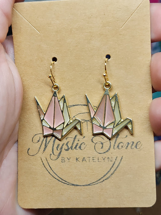 Gold plated origami bird charm style earrings