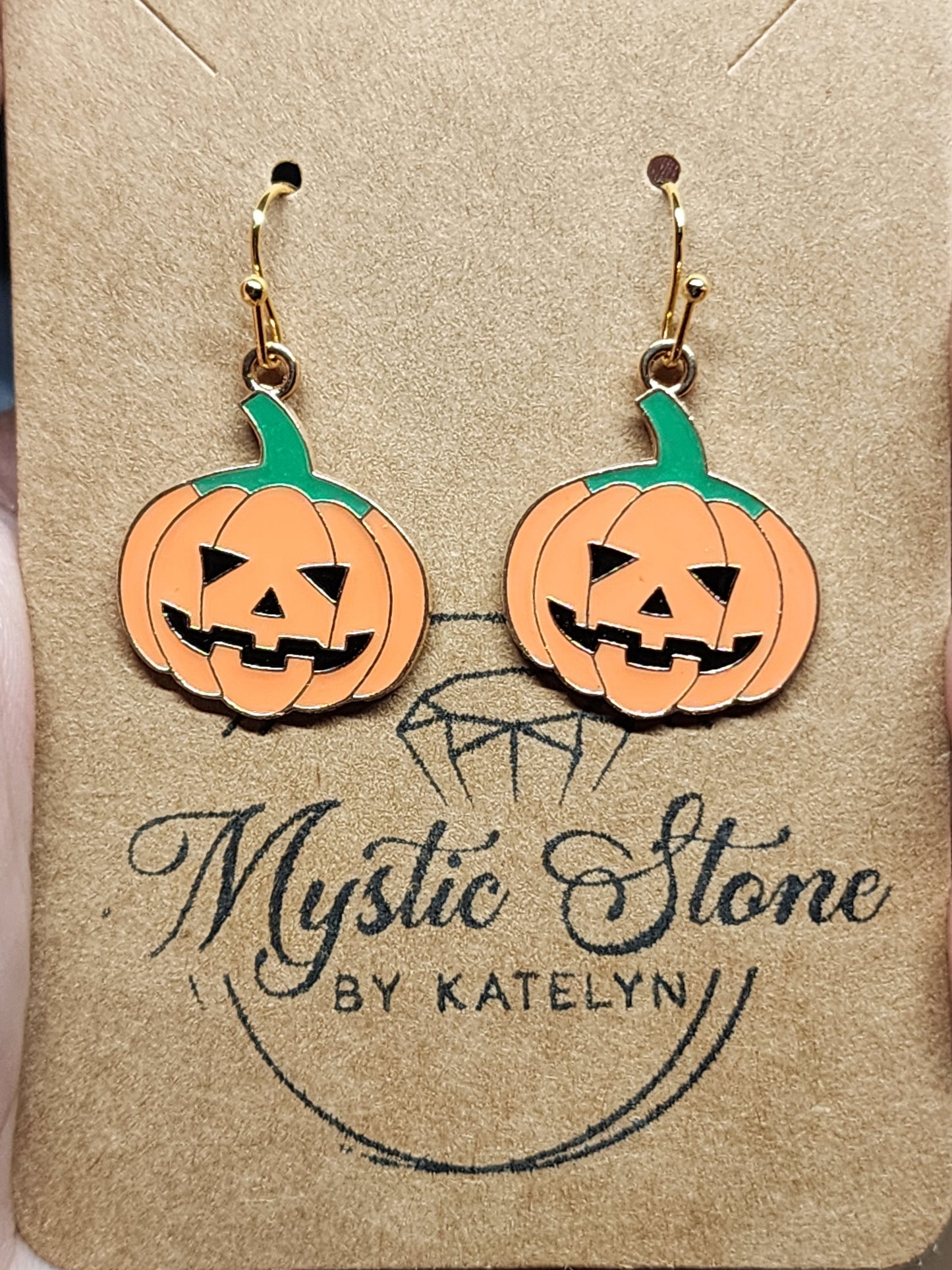 Gold plated jack-o-lantern charm style earrings