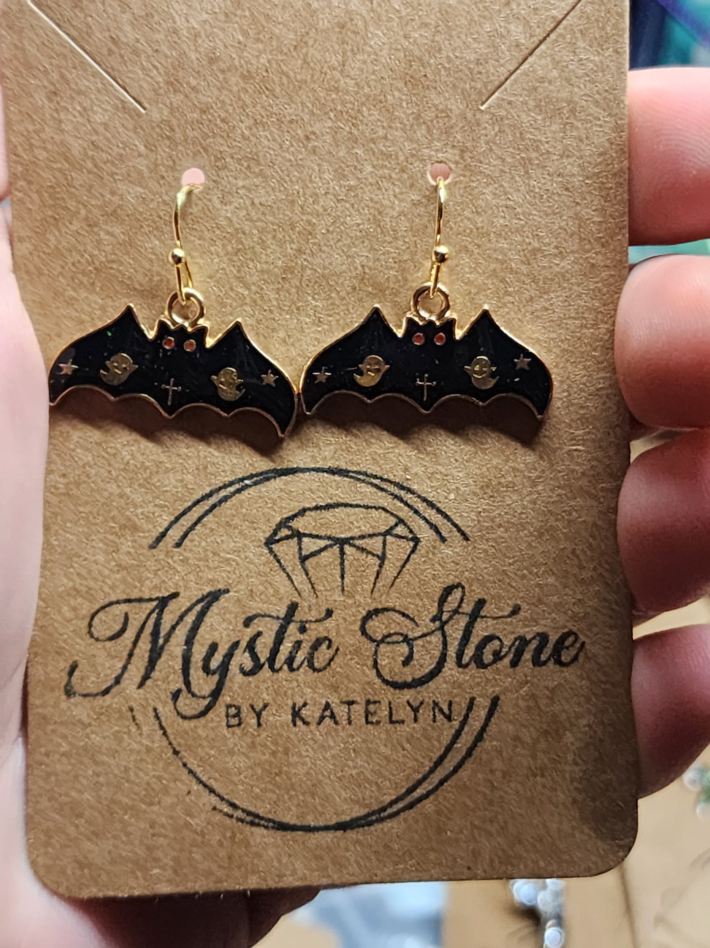 Gold plated bat halloween charm style earrings