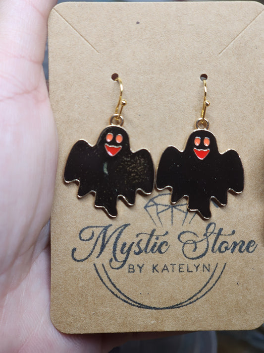 Gold plated black ghost charm style earrings | fun Halloween earrings, gold plated enamel hypoallergenic nickel free, cute earrings