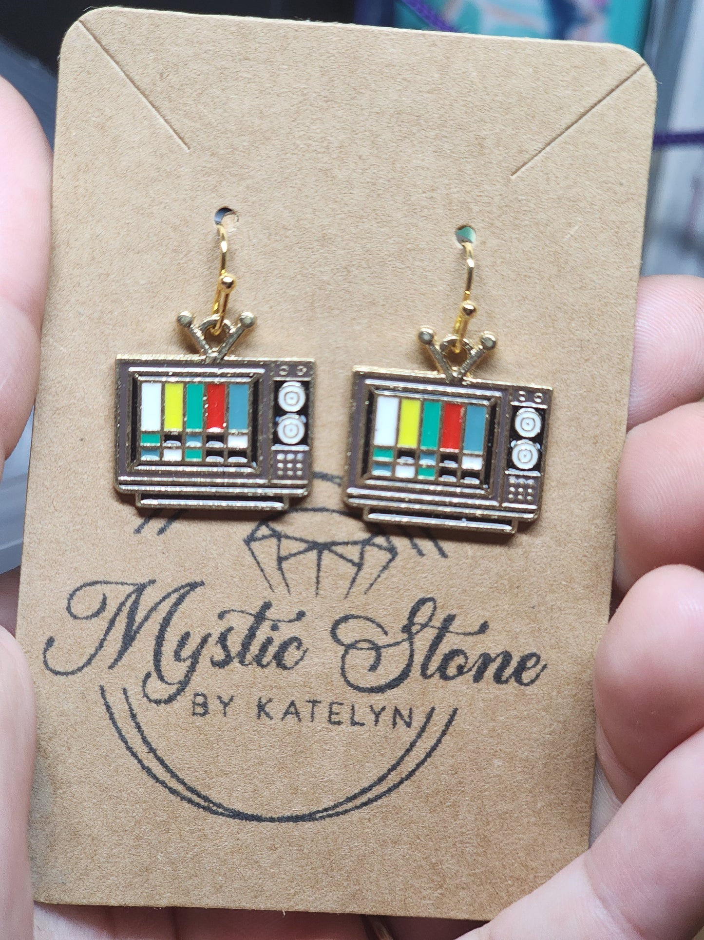 Gold plated Retro TV 📺 Charm style earrings | fun earrings, gold plated enamel hypoallergenic nickel free, cute earrings