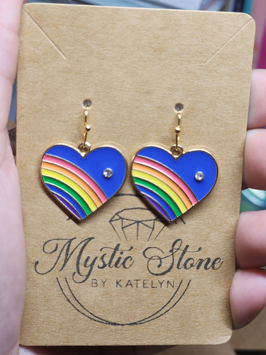 Blue Rainbow 🌈  Enamel Heart Charm style earrings