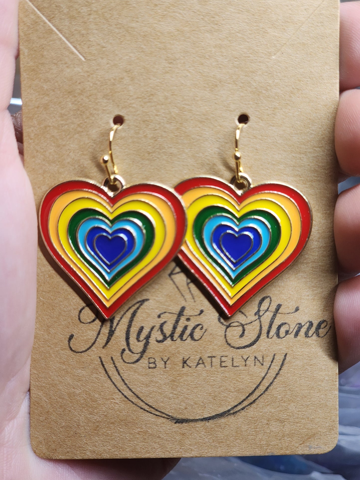 Gold Plated Rainbow Heart Charm style earrings