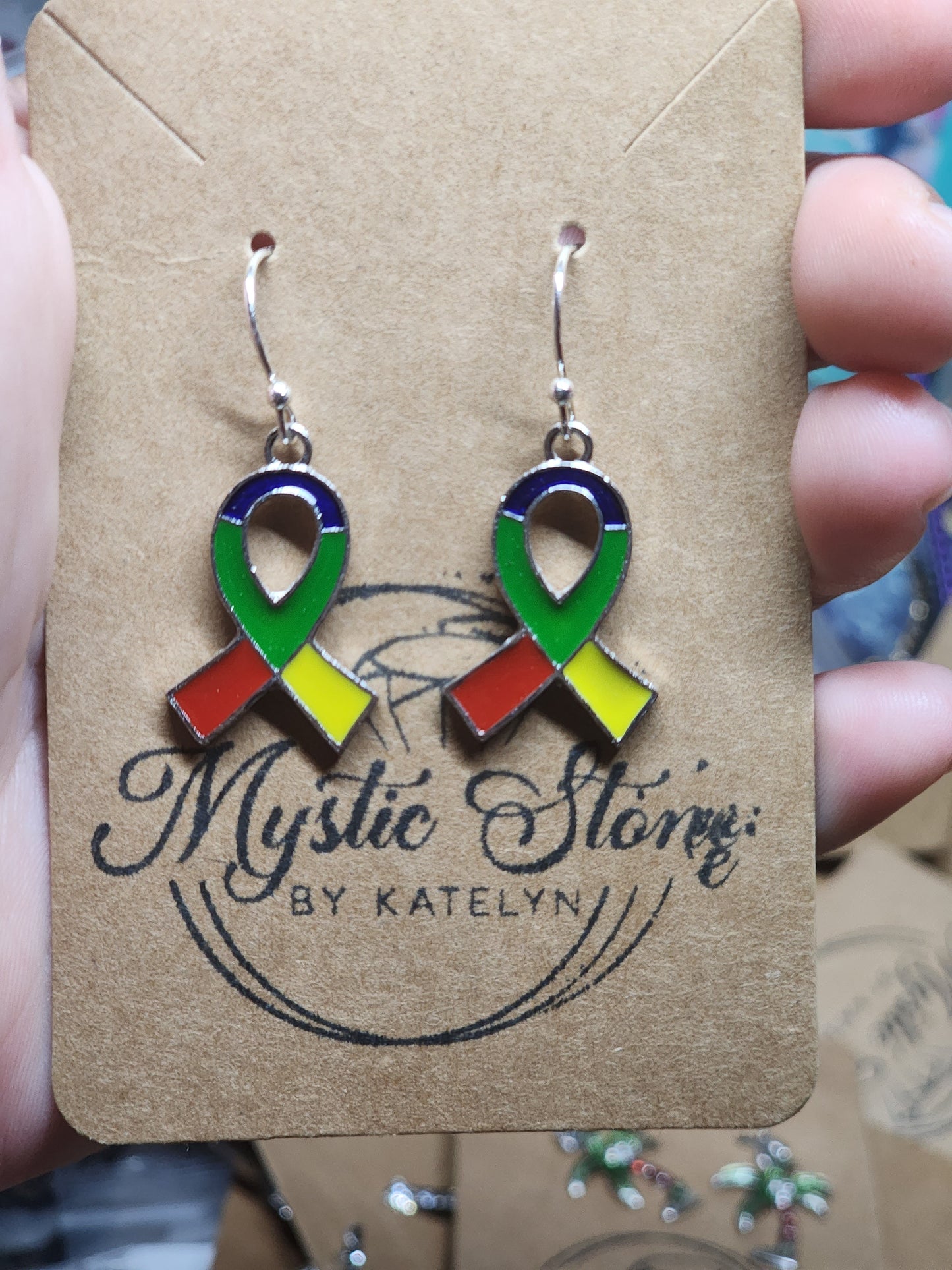 Silver Plated Autism Awareness Ribbon Charm Style Earrings | silver plated enamel hypoallergenic nickel free, cute earrings