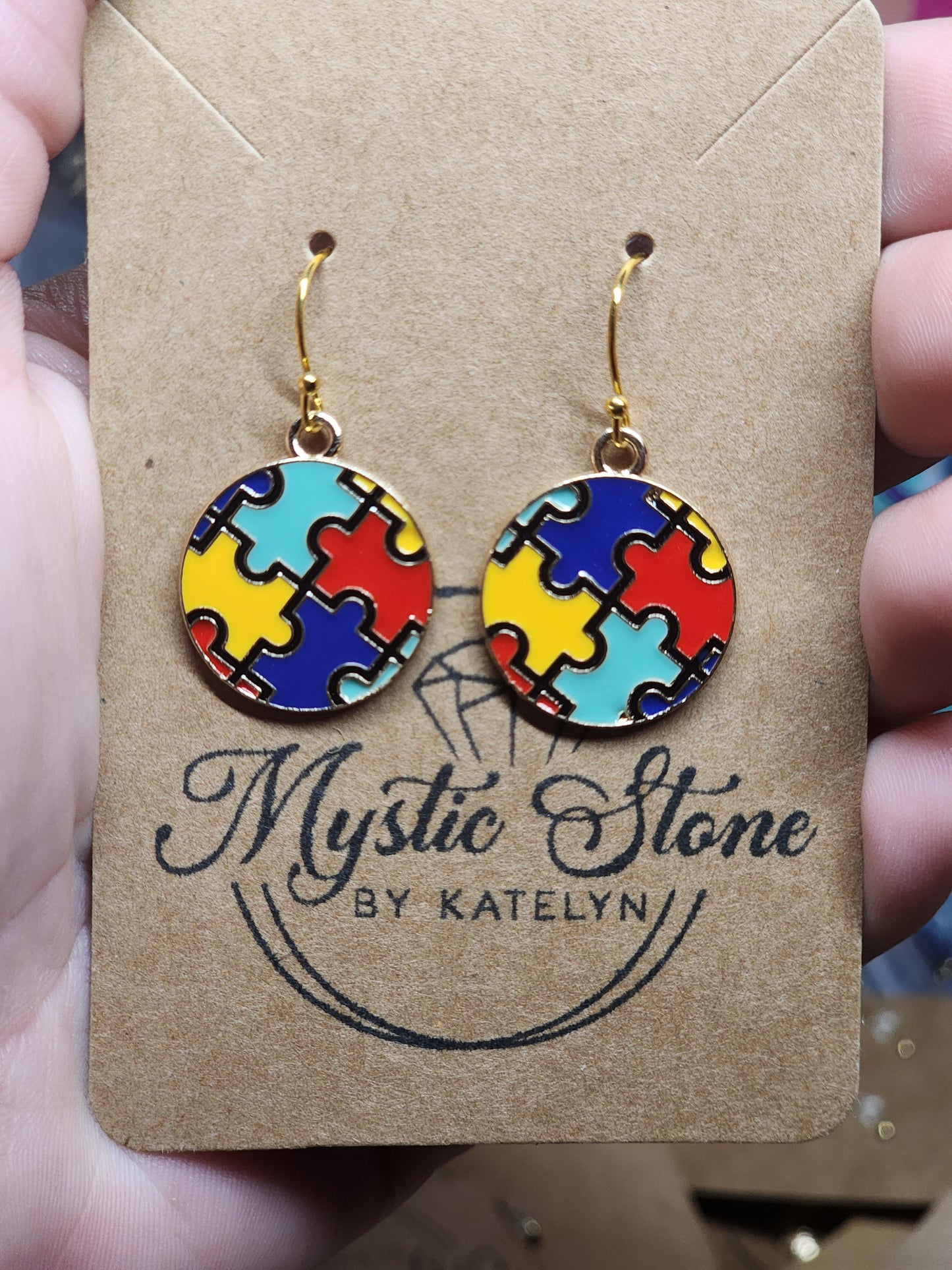 Gold plated Autism Awareness charm style earrings