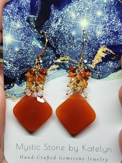 14k Gold-Filled Carnelian & Mexican Fire Opal Earrings