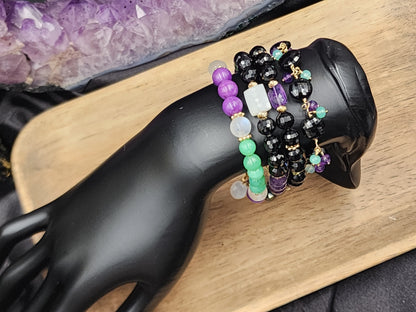 14k Gold-Filled Black Spinel, White Moonstone, Amethyst and Mystic Labradorite Bracelet