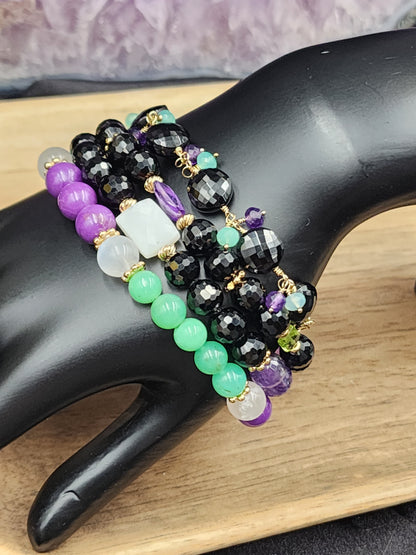 14k Gold-Filled Black Spinel, Amethyst, Peridot & Mystic Labradorite Gemstone Bracelet