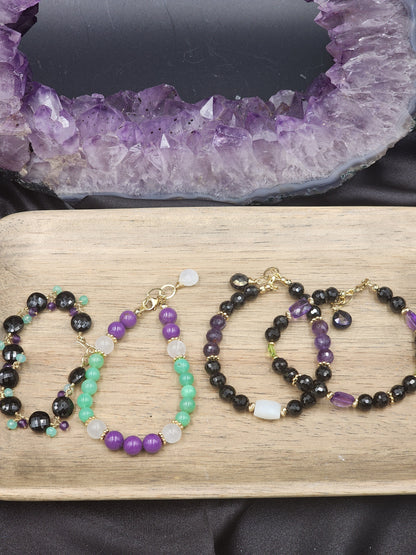 14k Gold-Filled Black Spinel, Amethyst, Peridot & Mystic Labradorite Gemstone Bracelet