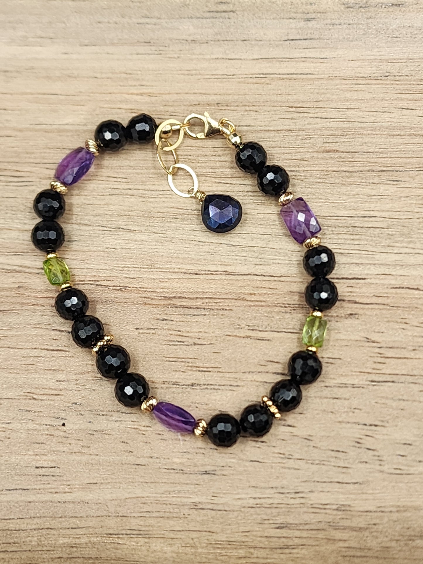 14k Gold-Filled Black Spinel, Amethyst, Peridot & Mystic Labradorite Gemstone Bracelet