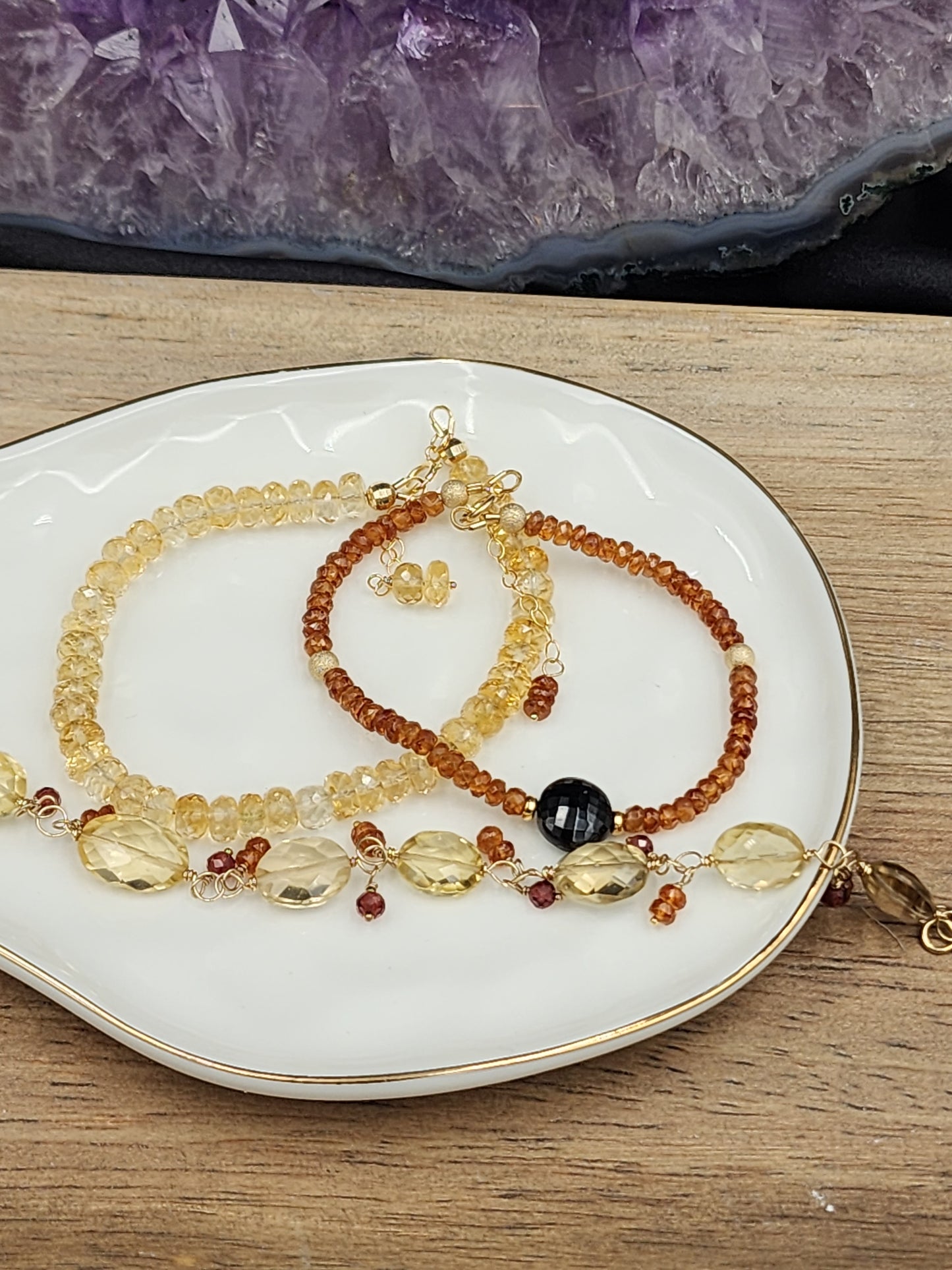 14k Gold-Filled Citrine, Garnet & Topaz GemstoneBracelet