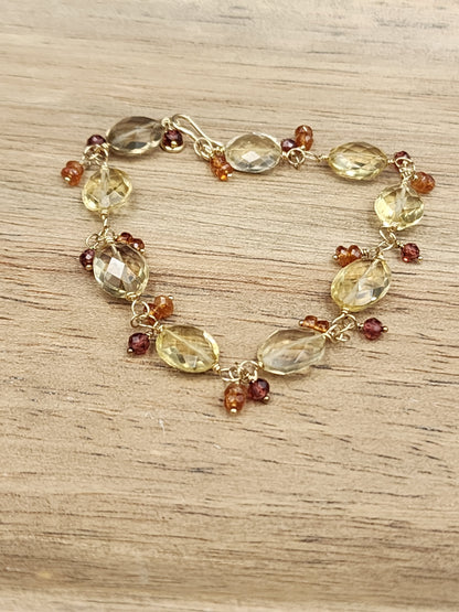 14k Gold-Filled Citrine, Garnet & Topaz GemstoneBracelet