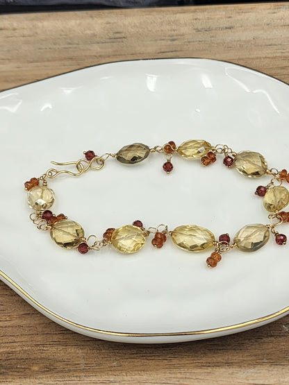 14k Gold-Filled Citrine, Garnet & Topaz GemstoneBracelet