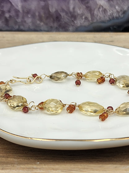 14k Gold-Filled Citrine, Garnet & Topaz GemstoneBracelet