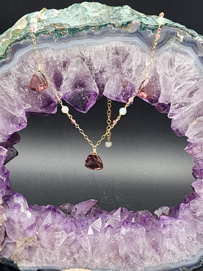 14k Gold-Filled "Kunzite" Quartz, Pink Tourmaline & Opal Necklace