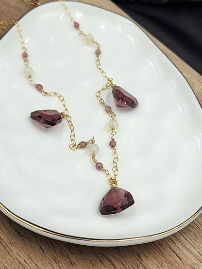 14k Gold-Filled "Kunzite" Quartz, Pink Tourmaline & Opal Necklace