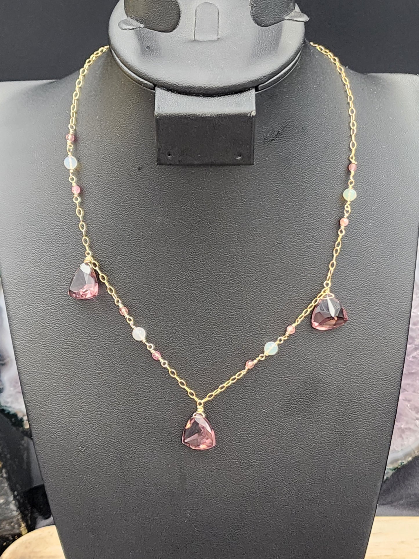 14k Gold-Filled "Kunzite" Quartz, Pink Tourmaline & Opal Necklace