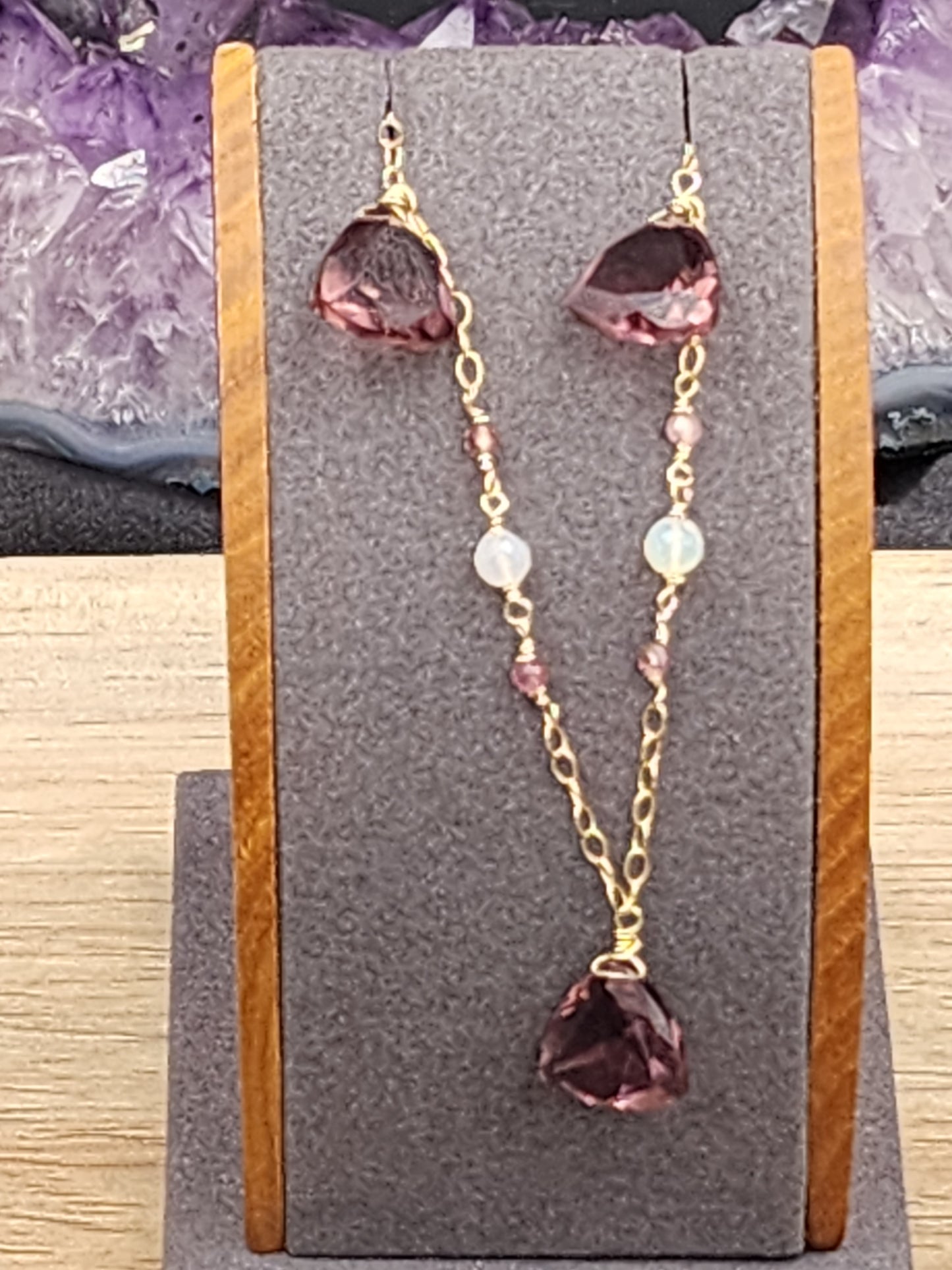 14k Gold-Filled "Kunzite" Quartz, Pink Tourmaline & Opal Necklace