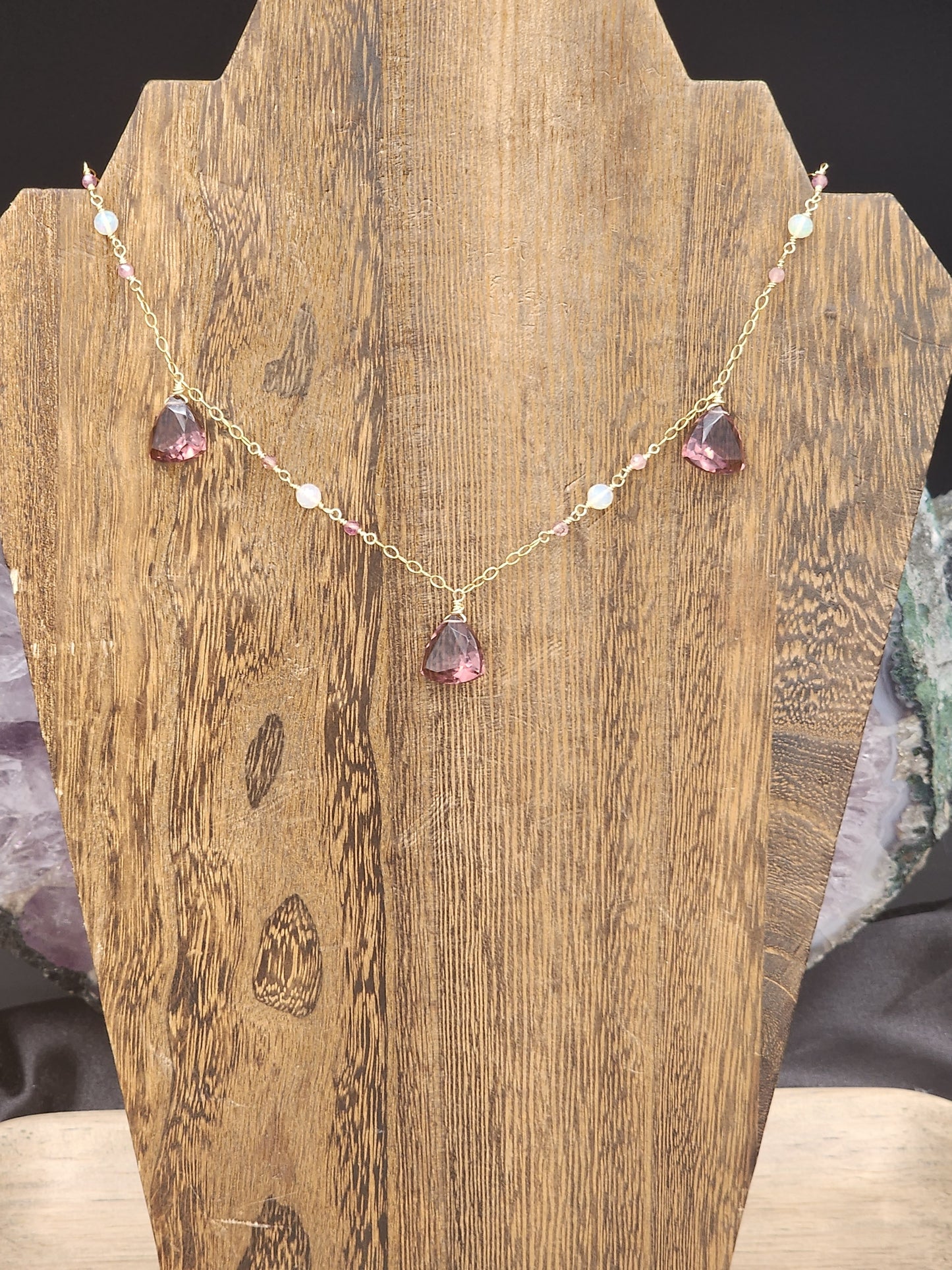 14k Gold-Filled "Kunzite" Quartz, Pink Tourmaline & Opal Necklace