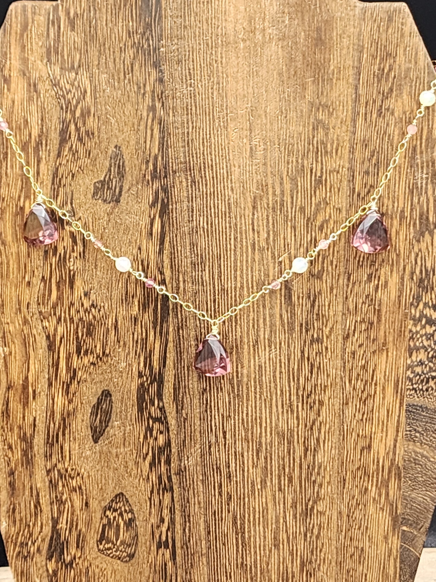 14k Gold-Filled "Kunzite" Quartz, Pink Tourmaline & Opal Necklace