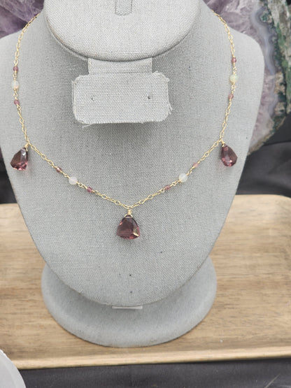 14k Gold-Filled "Kunzite" Quartz, Pink Tourmaline & Opal Necklace