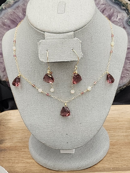 14k Gold-Filled "Kunzite" Quartz, Pink Tourmaline & Opal Necklace