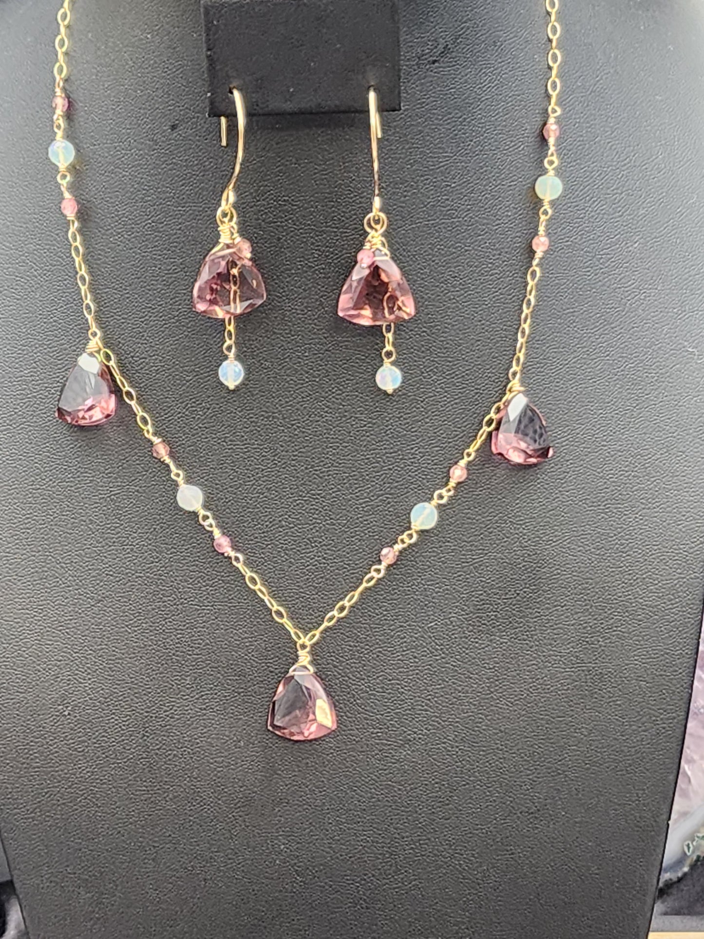 14k Gold-Filled "Kunzite" Quartz, Pink Tourmaline & Opal Necklace