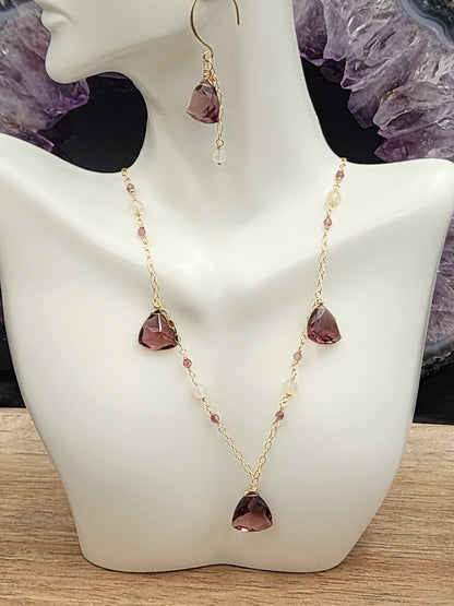 14k Gold-Filled "Kunzite" Quartz, Pink Tourmaline & Opal Necklace