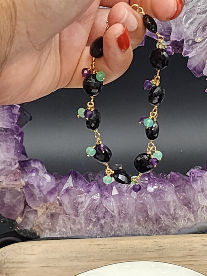 14k Gold-Filled Black Spinal, Amethyst & Chrysoprase Gemstone Bracelet