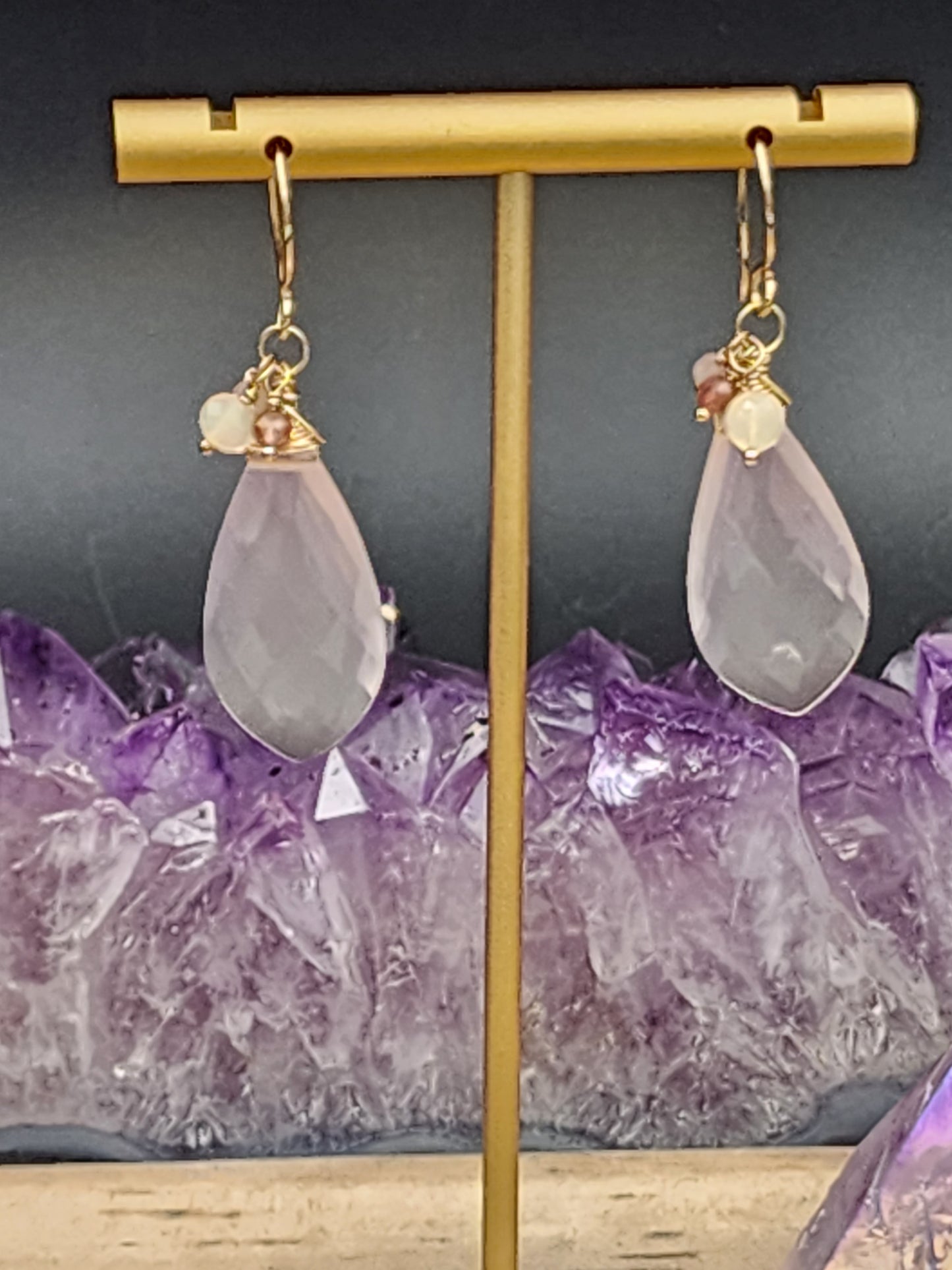 14k Gold Filled Rose Quartz, Pink Tourmaline & Opal Earrings