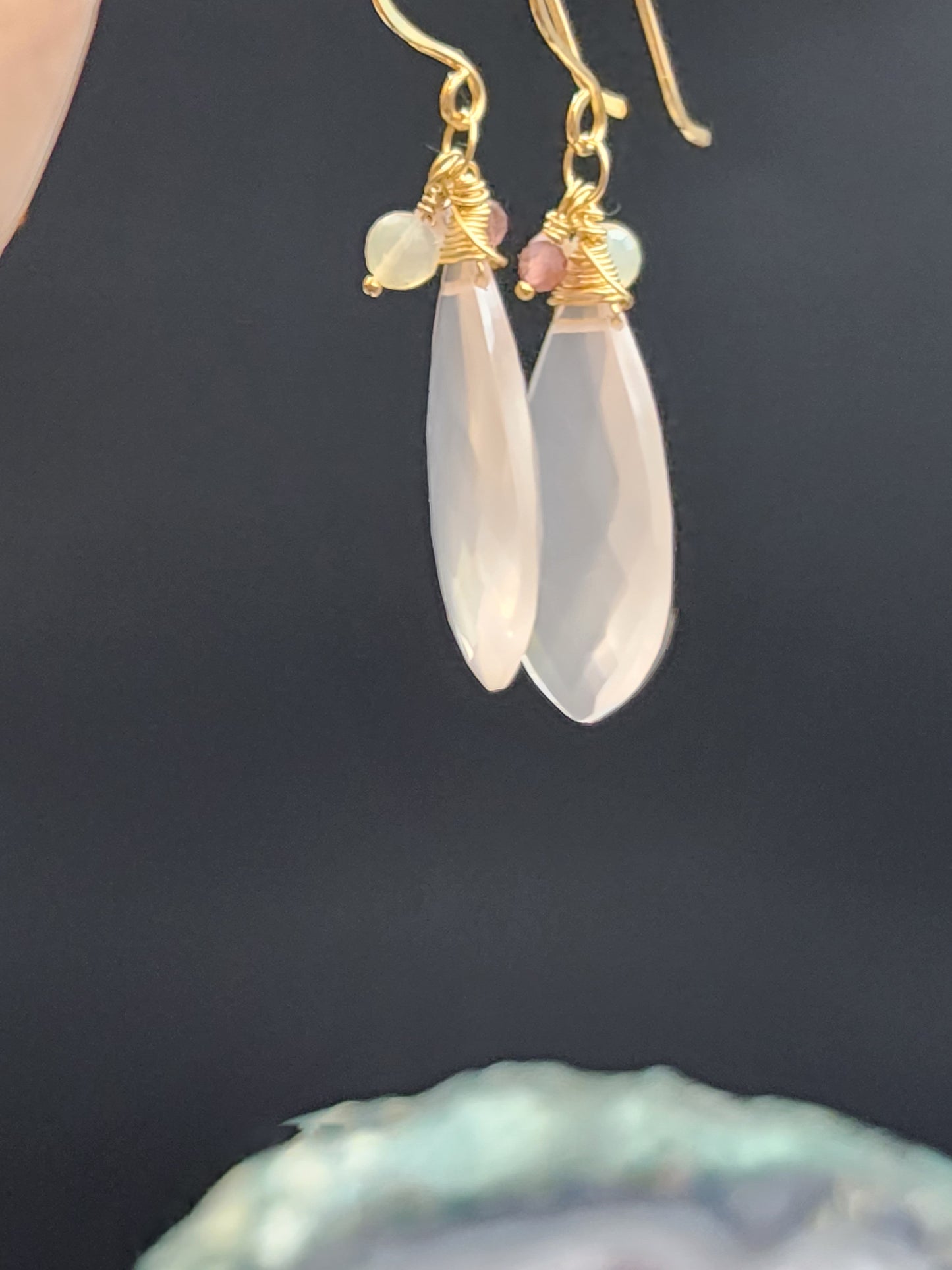 14k Gold Filled Rose Quartz, Pink Tourmaline & Opal Earrings