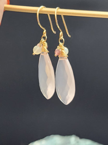 14k Gold Filled Rose Quartz, Pink Tourmaline & Opal Earrings