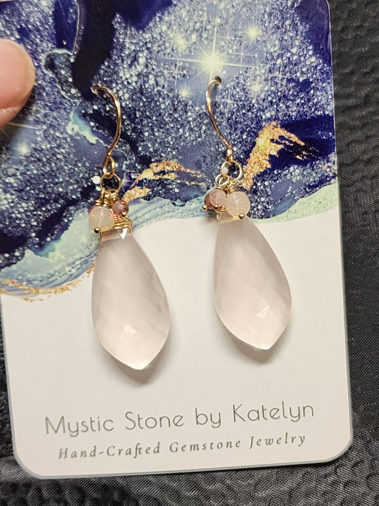 14k Gold Filled Rose Quartz, Pink Tourmaline & Opal Earrings