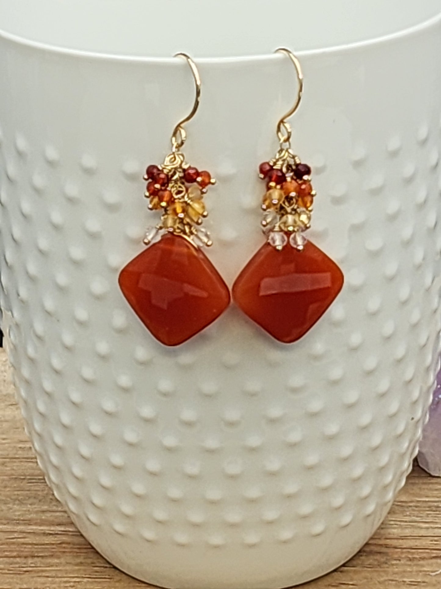 14k Gold-Filled Carnelian & Mexican Fire Opal Earrings