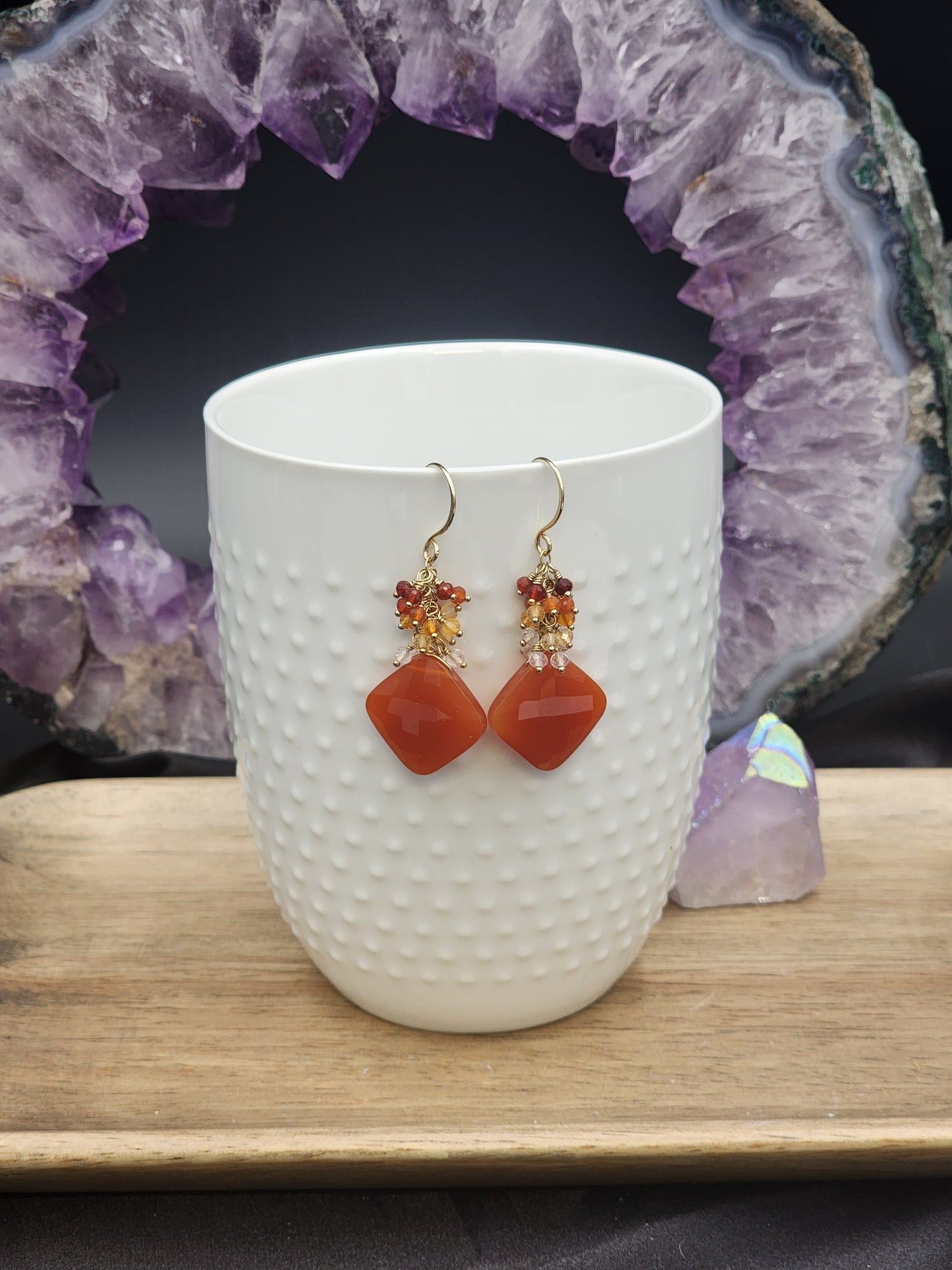 14k Gold-Filled Carnelian & Mexican Fire Opal Earrings