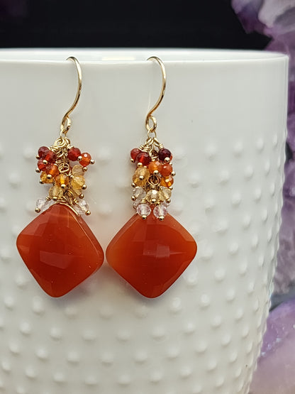 14k Gold-Filled Carnelian & Mexican Fire Opal Earrings