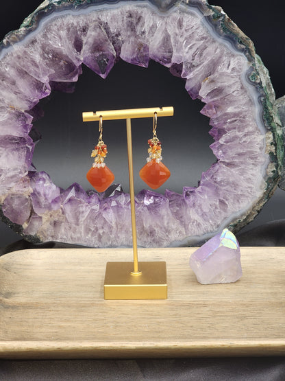 14k Gold-Filled Carnelian & Mexican Fire Opal Earrings