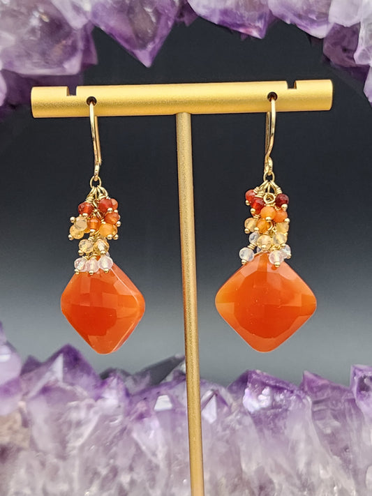 14k Gold-Filled Carnelian & Mexican Fire Opal Earrings