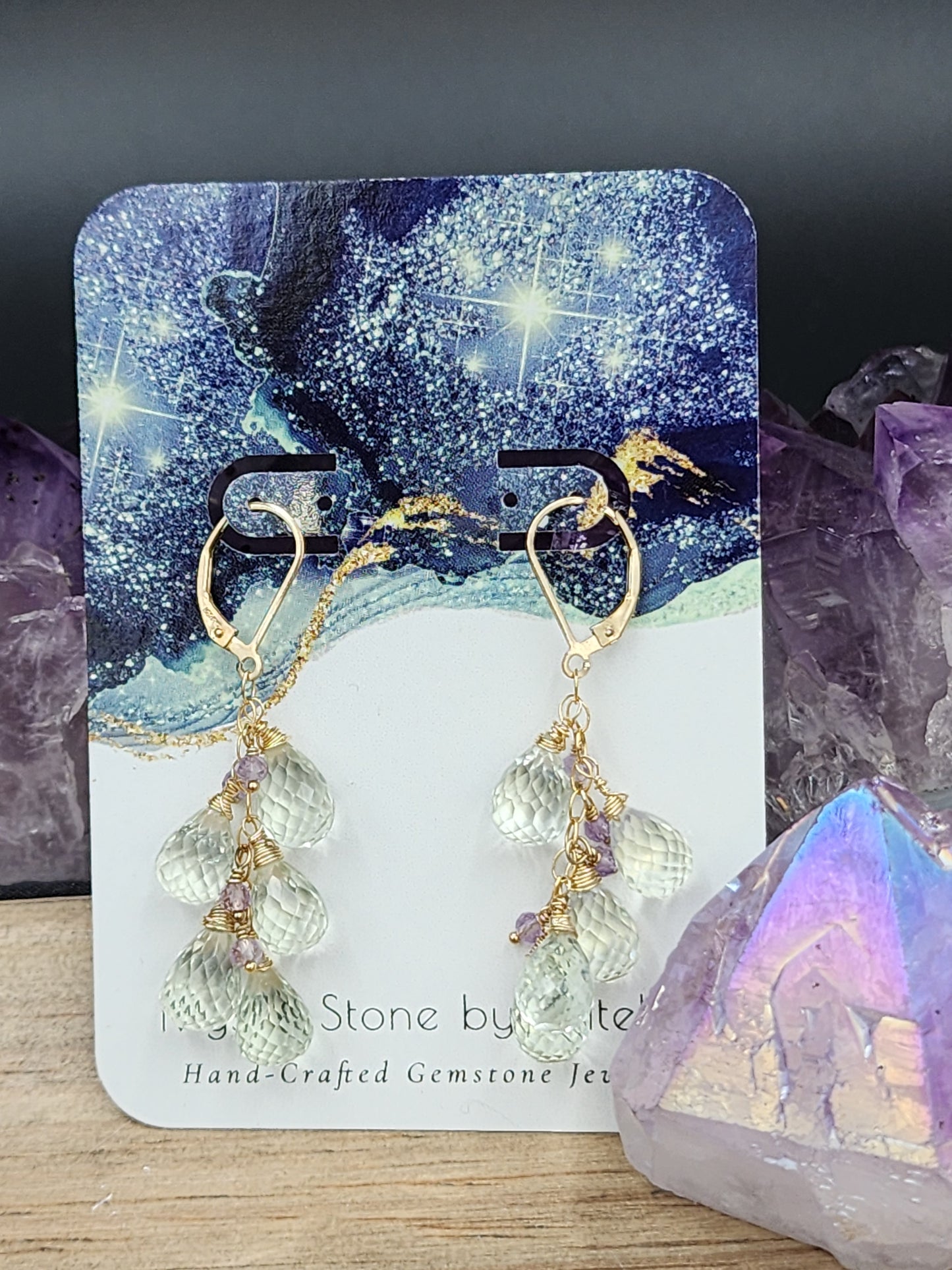 14k Gold-Filled Green & Lavender Amethyst Leaver Back Earrings