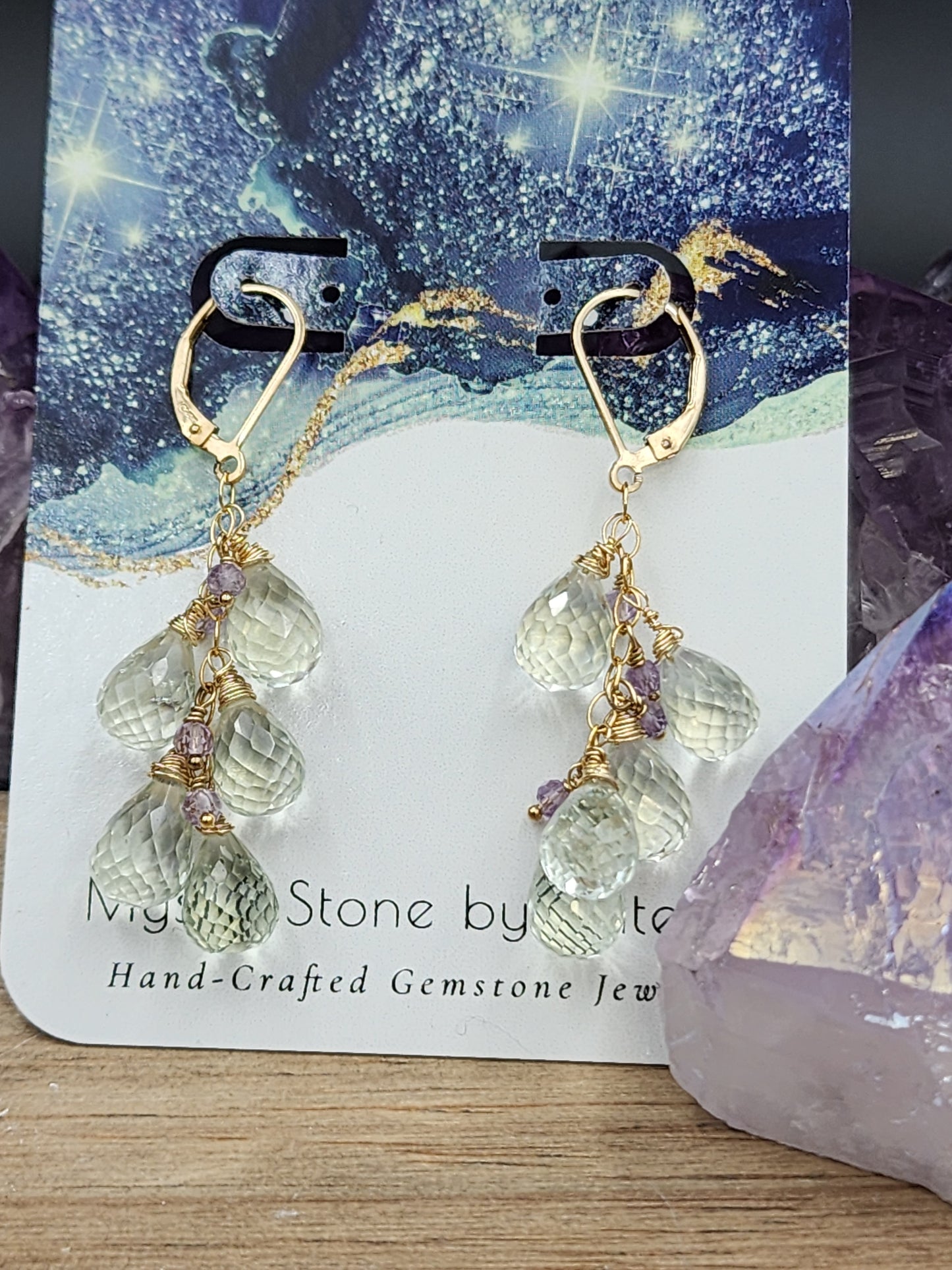 14k Gold-Filled Green & Lavender Amethyst Leaver Back Earrings